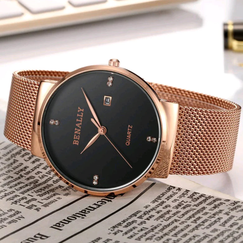 Slim Diamond-Studded Quartz Watch for Men (Waterproof)