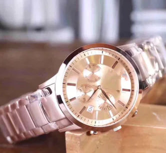 Men's Quartz Three-Eye Watch with Steel Strap