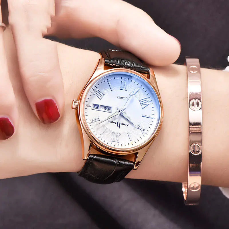 Blue Luminous Dial Black Case Quartz Couple Watch