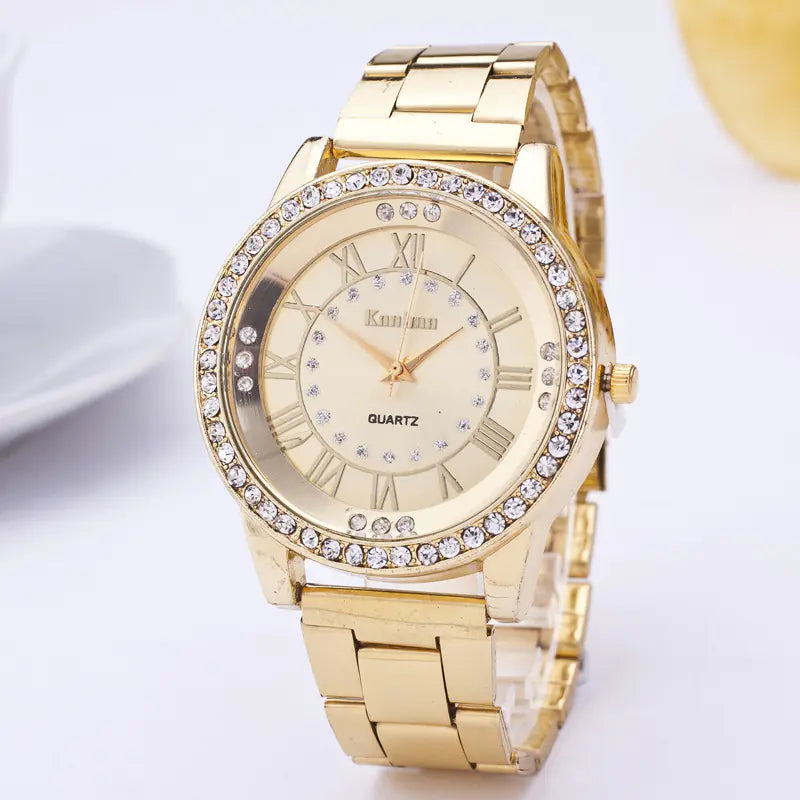 Quartz Watch with Diamond Dial and Elegant Design