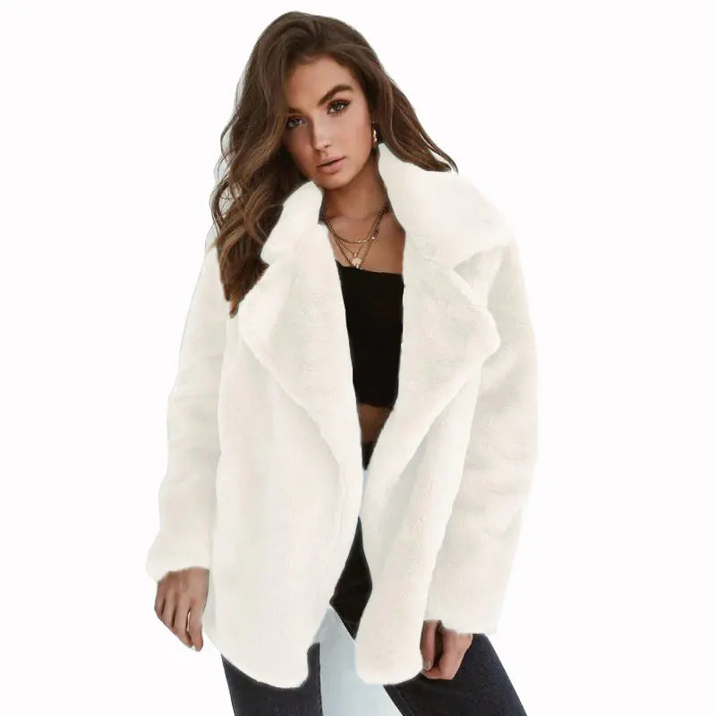Fashionable Women's Plush Collar Autumn Winter Coat