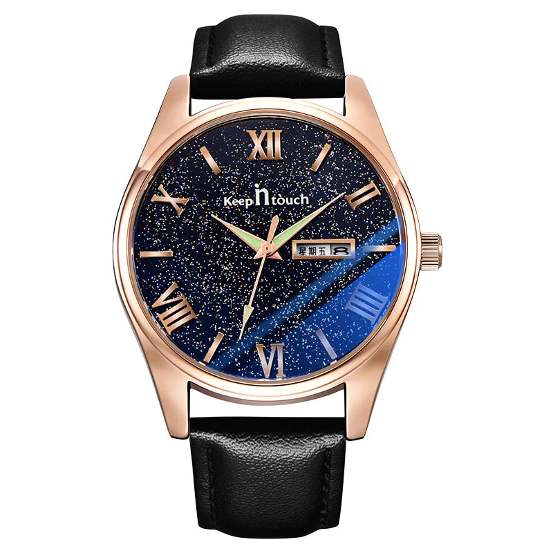 Blue Luminous Dial Black Case Quartz Couple Watch