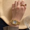 Stylish Retro Square Gold Quartz Watch with Diamonds
