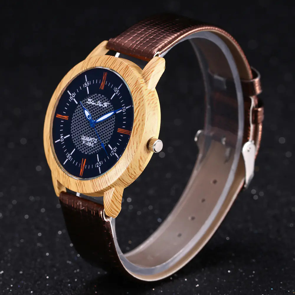 Men's Leather and Wood Watch with Meaningful Design