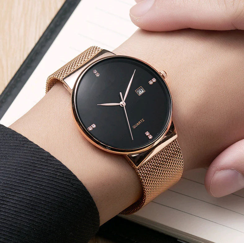 Slim Diamond-Studded Quartz Watch for Men (Waterproof)