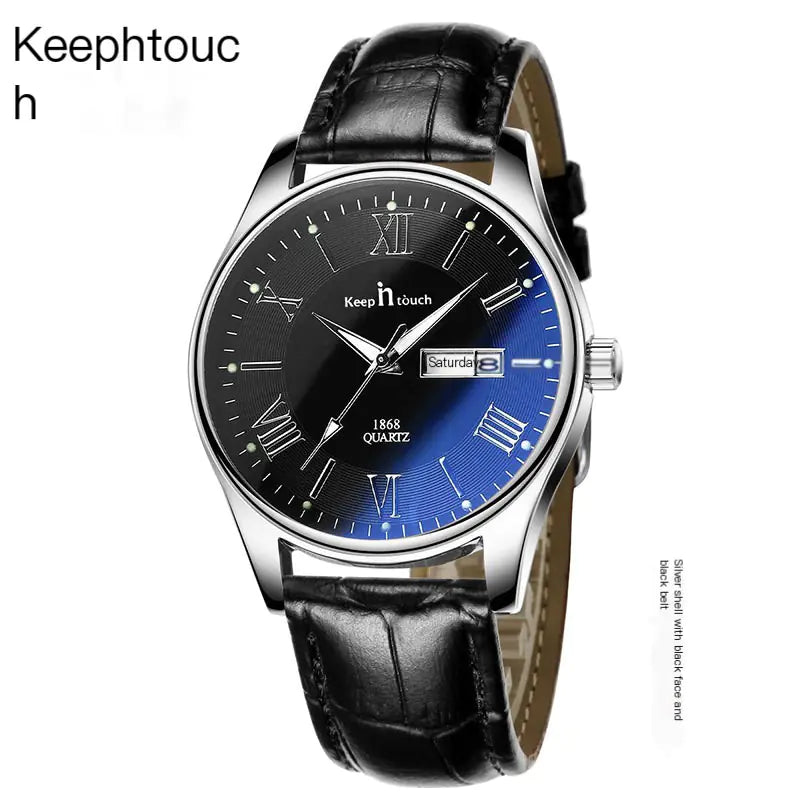 Blue Luminous Dial Black Case Quartz Couple Watch