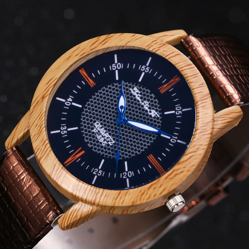 Men's Leather and Wood Watch with Meaningful Design