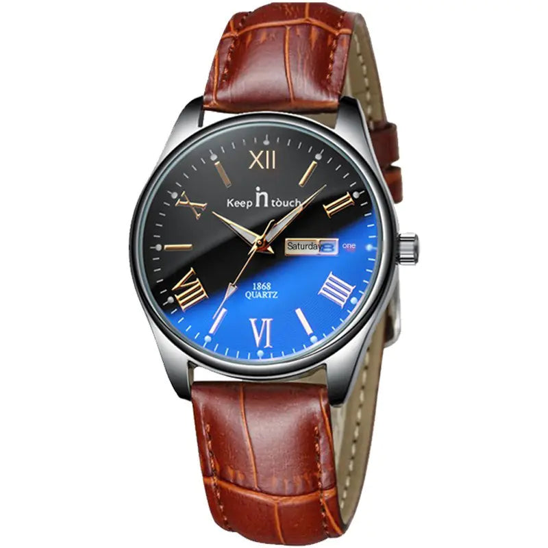 Blue Luminous Dial Black Case Quartz Couple Watch