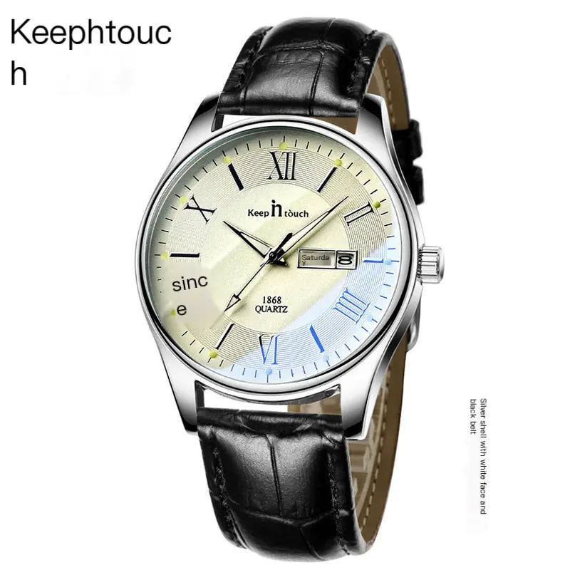 Blue Luminous Dial Black Case Quartz Couple Watch