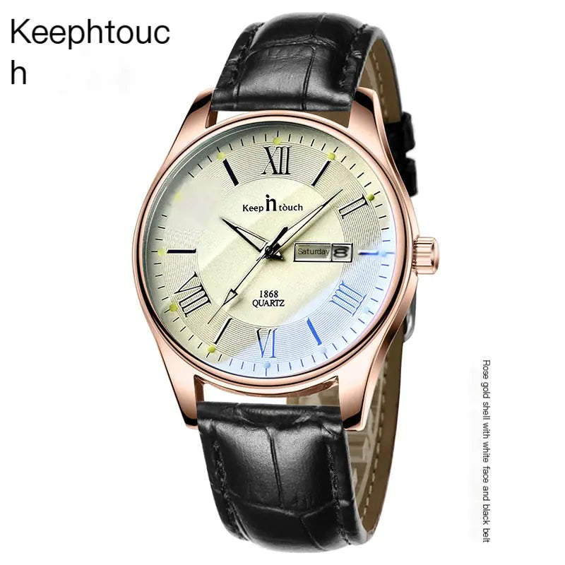 Blue Luminous Dial Black Case Quartz Couple Watch