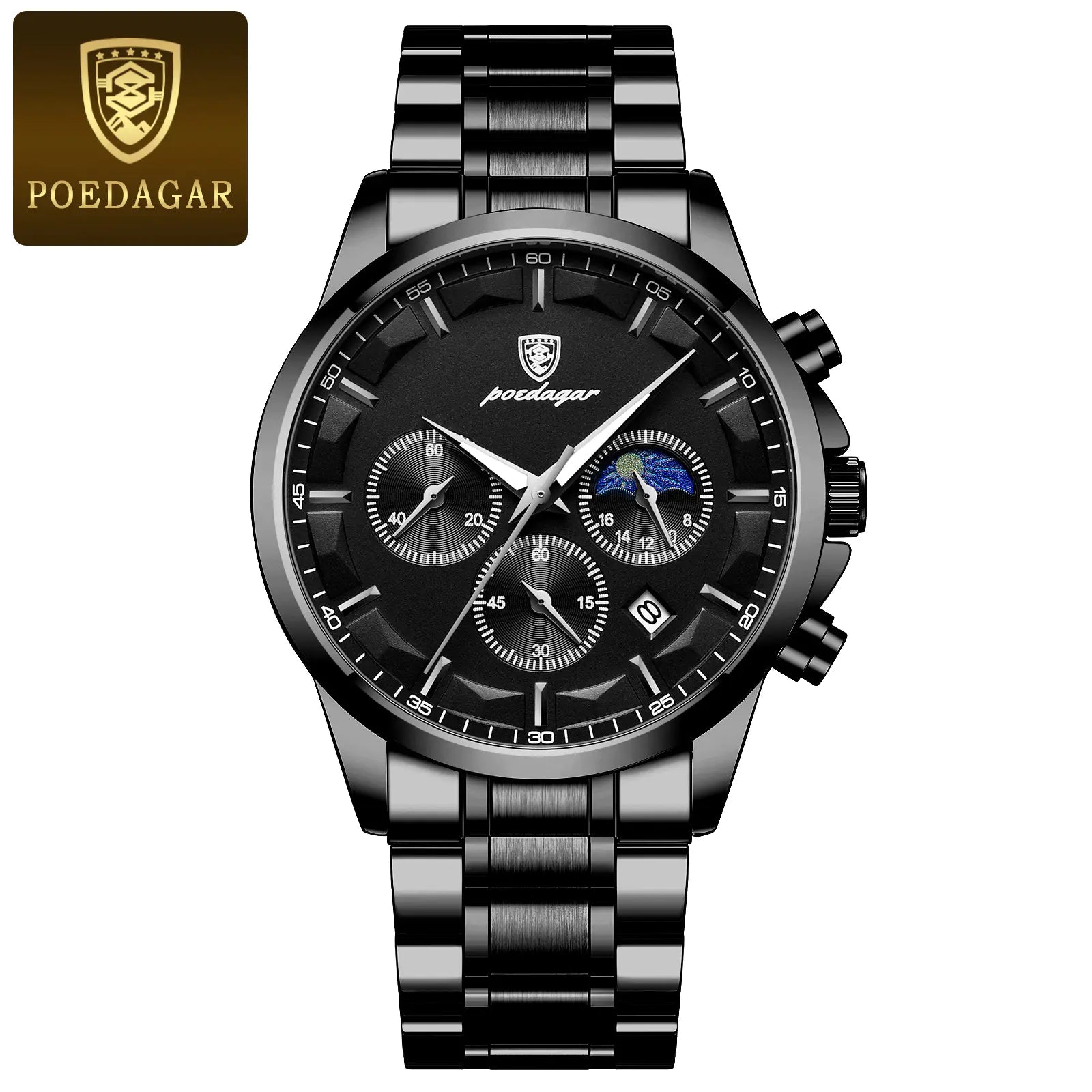Men's Quartz Three-Eye Watch with Steel Strap