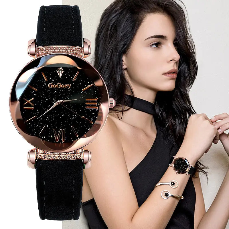 Starry Sky Women's Watch with Petal Design Strap