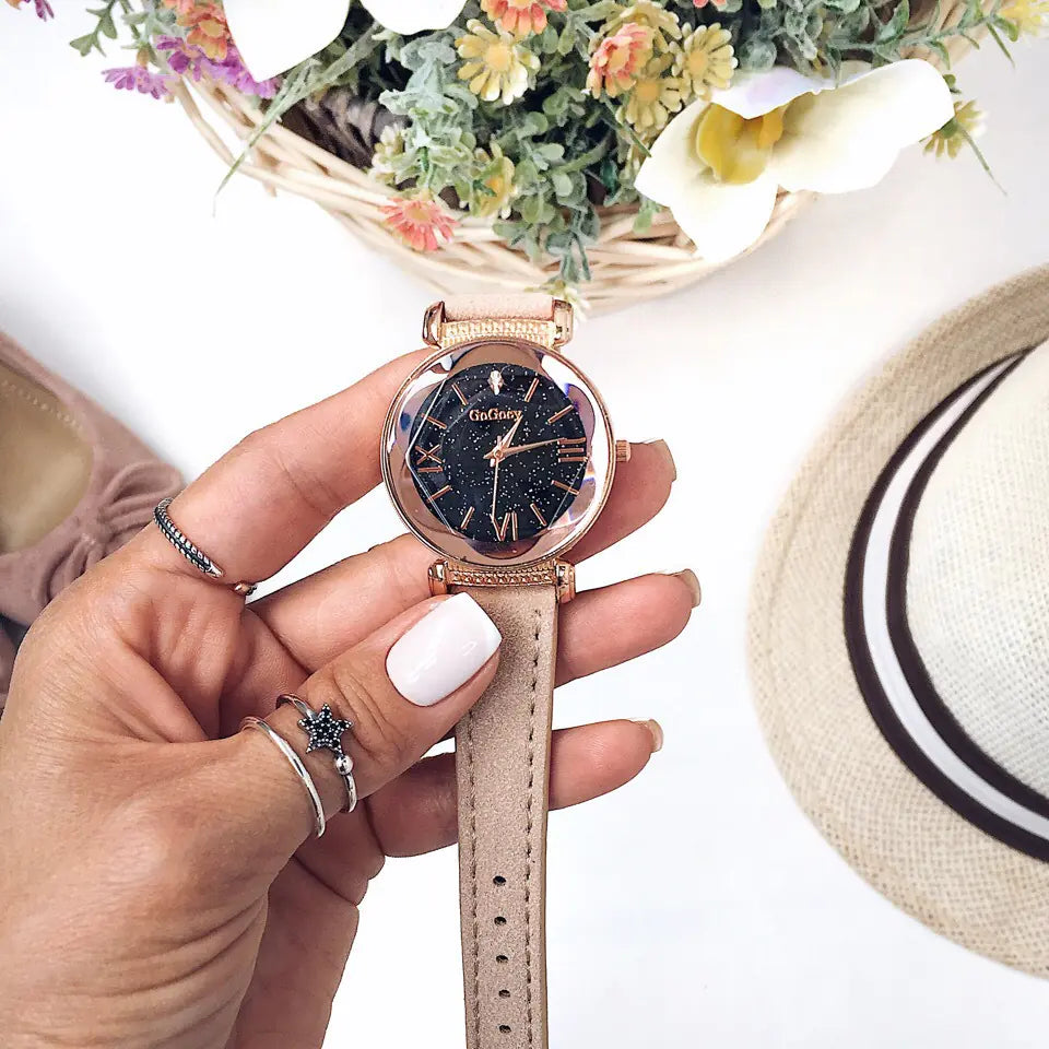 Starry Sky Women's Watch with Petal Design Strap