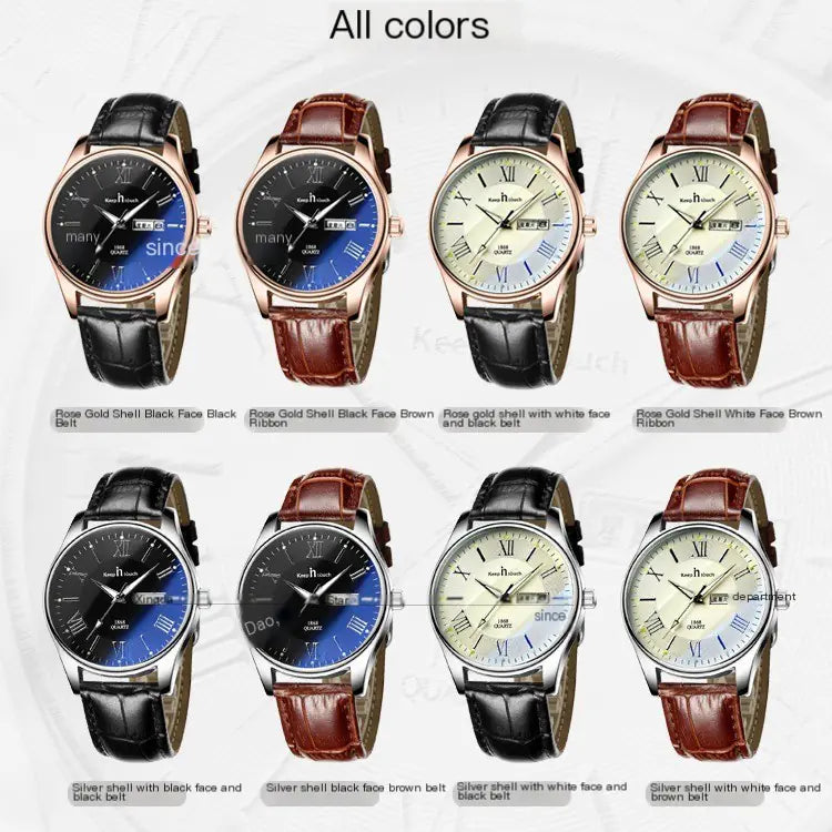Blue Luminous Dial Black Case Quartz Couple Watch