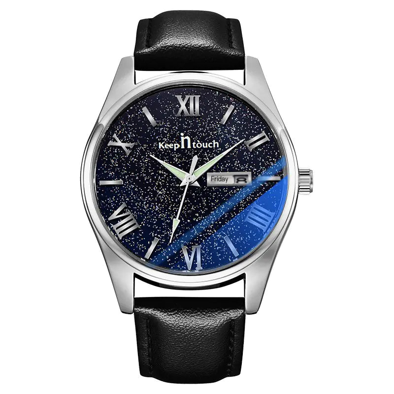 Blue Luminous Dial Black Case Quartz Couple Watch