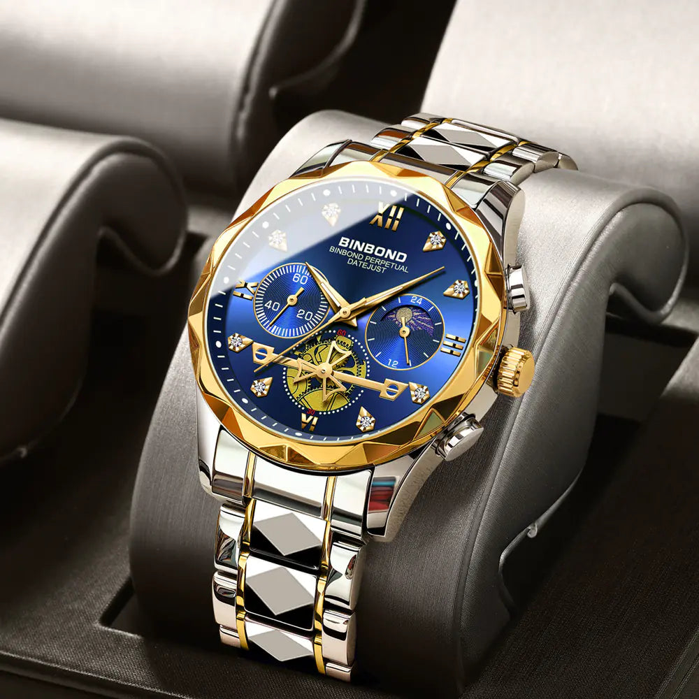 Men's Gold Multi-Function Mechanical Quartz Watch