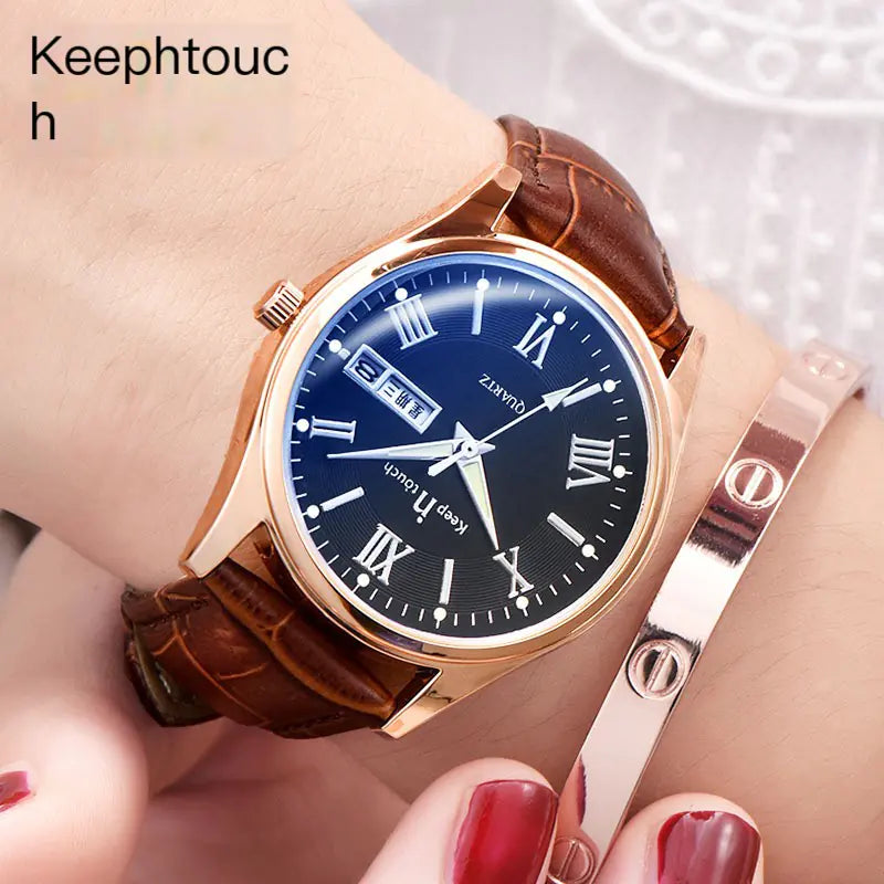 Blue Luminous Dial Black Case Quartz Couple Watch