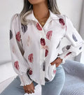 2023 Women's Autumn Winter Feather Print Blouse Shirt